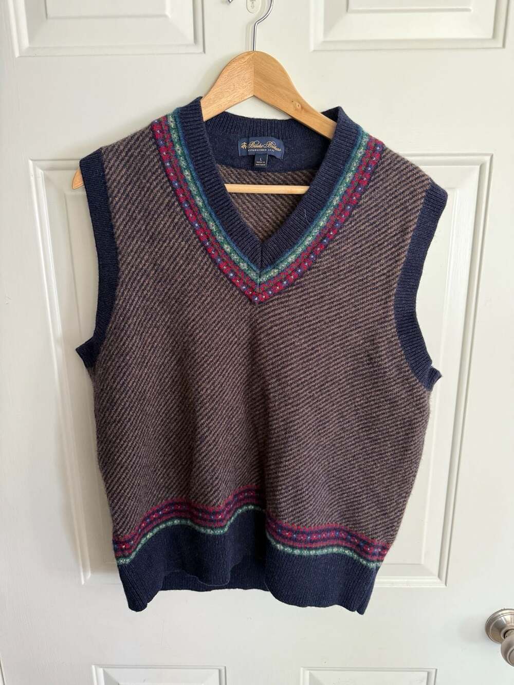 Brooks Brothers Lambswool Sweater Vest Size L Fair Isle Trim